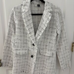Chic White Plaid Women's Blazer